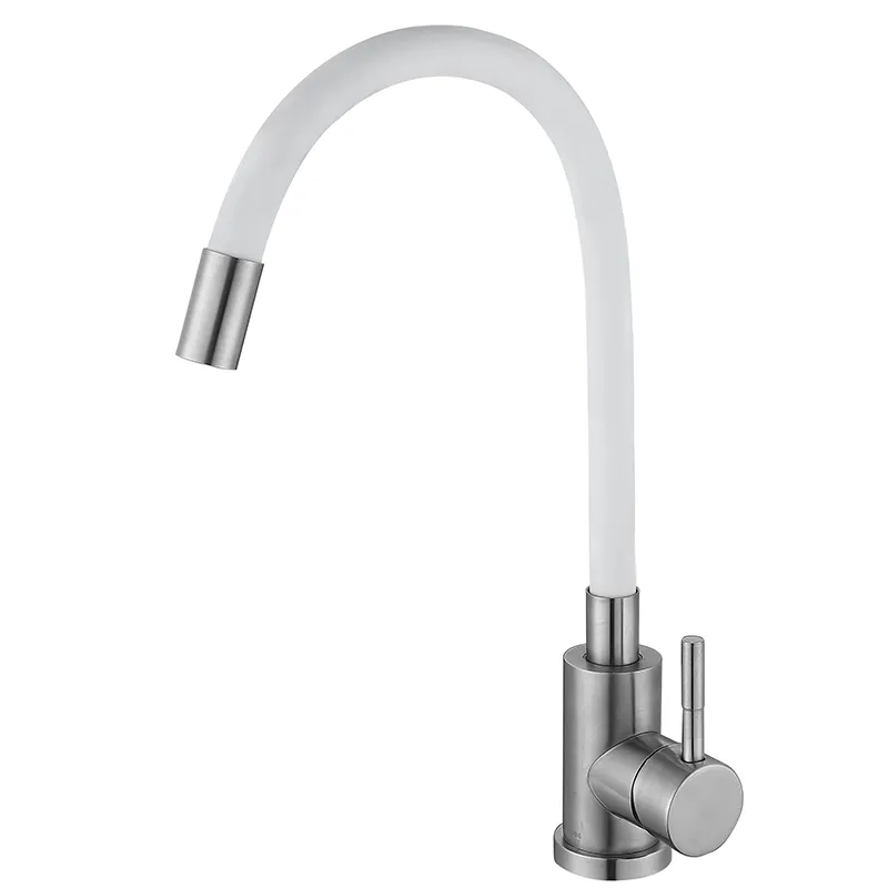 Кухонний змішувач ZERIX LUX-011 з білим силіконовим виливом, нержавіюча сталь (ZX4877)