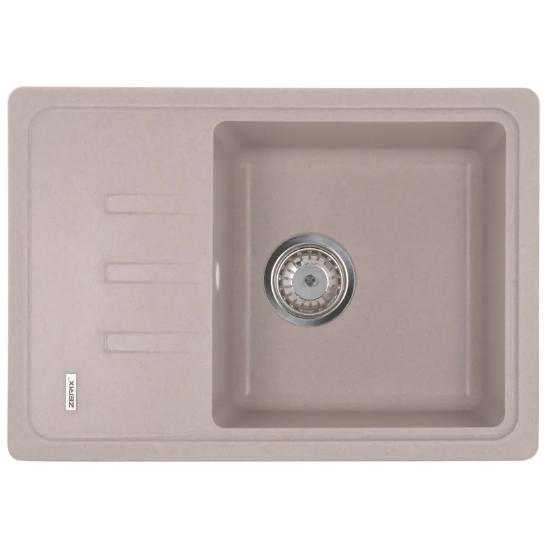 Кухонна мийка ZERIX ZS-6243S-06 Beige, гранітна врізна, 43,5x62 см, матова поверхня (ZX4573)