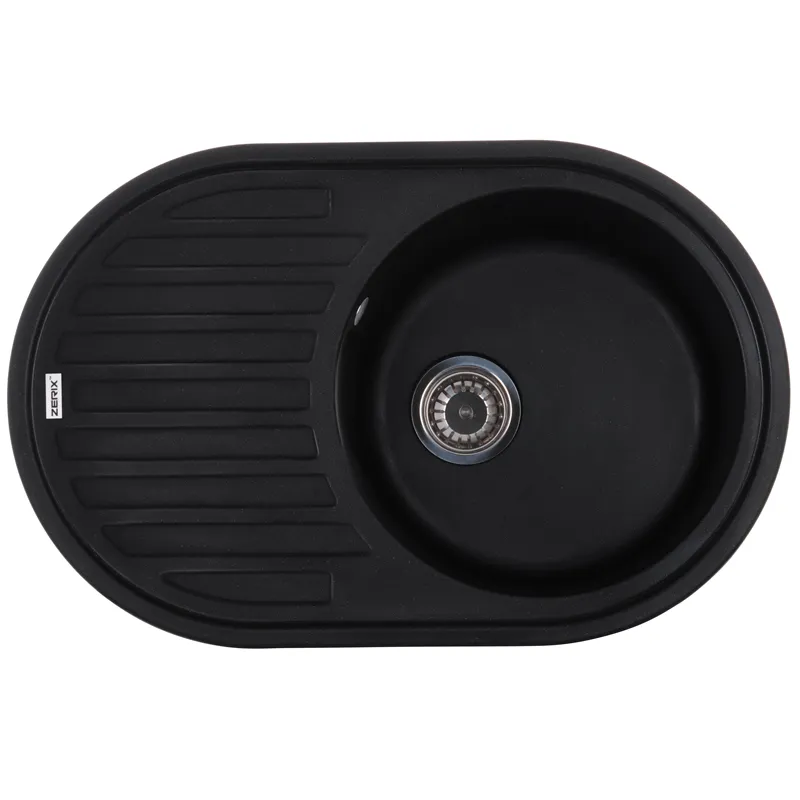 Кухонна мийка ZERIX ZS-7750R-14 Чорний металік, гранітна, 50х77 см, матова, врізна (ZX4562)