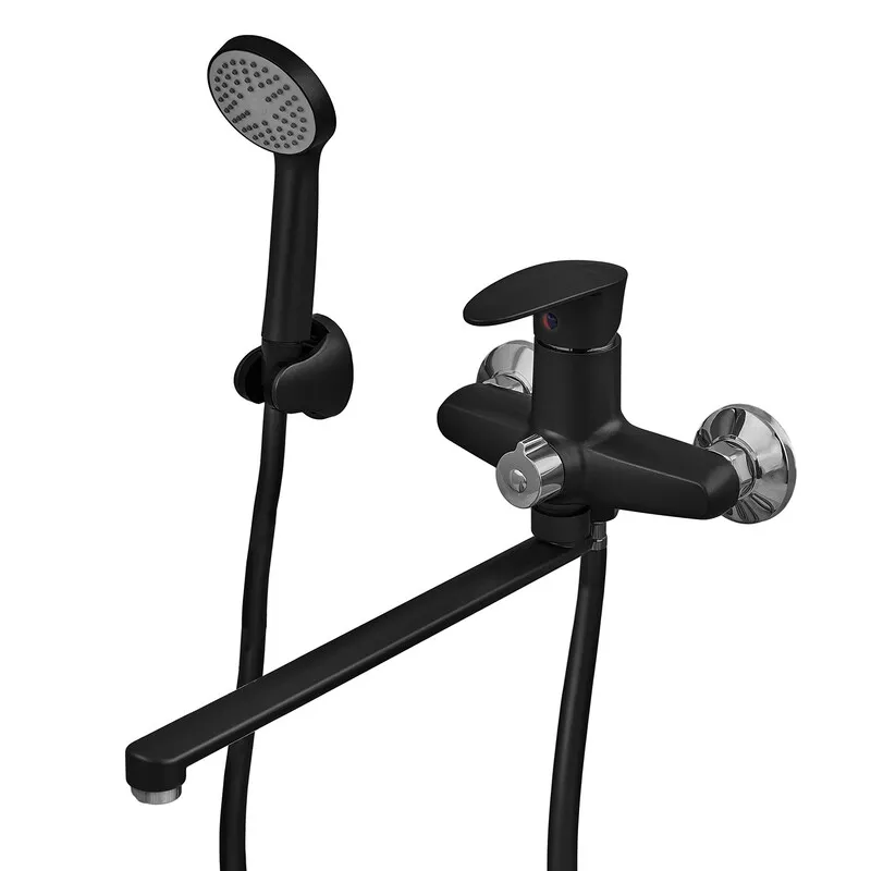 Змішувач для ванни Plamix CEZAR-006 EURO SET матовий чорний з шлангом 150 см (PM0690)