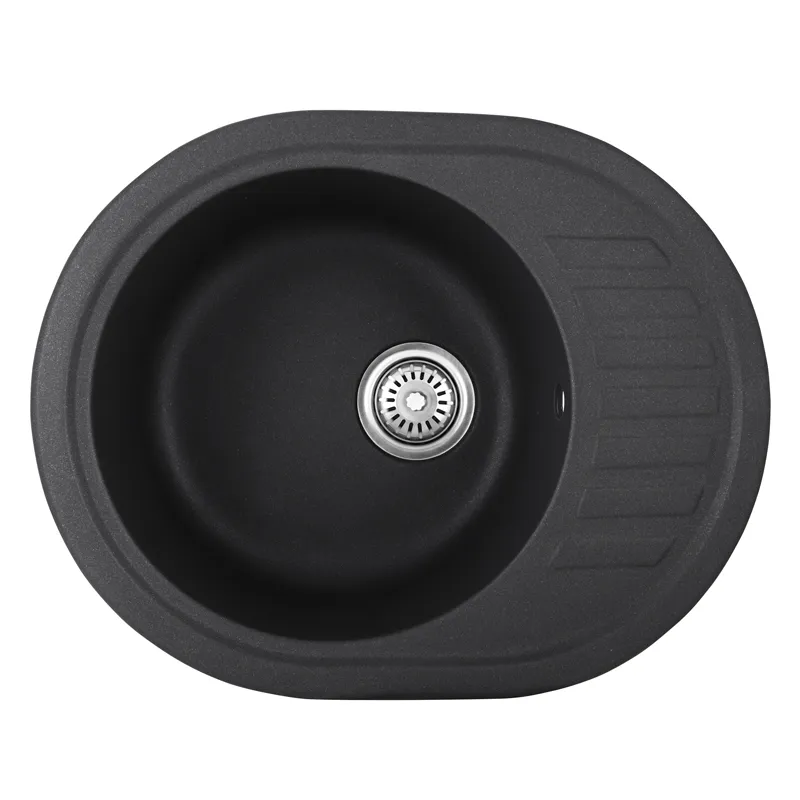 Кухонна мийка HAIBA HB8311-G228 GRAY 570x450 з крилом із граніту, овальна (HB0980)