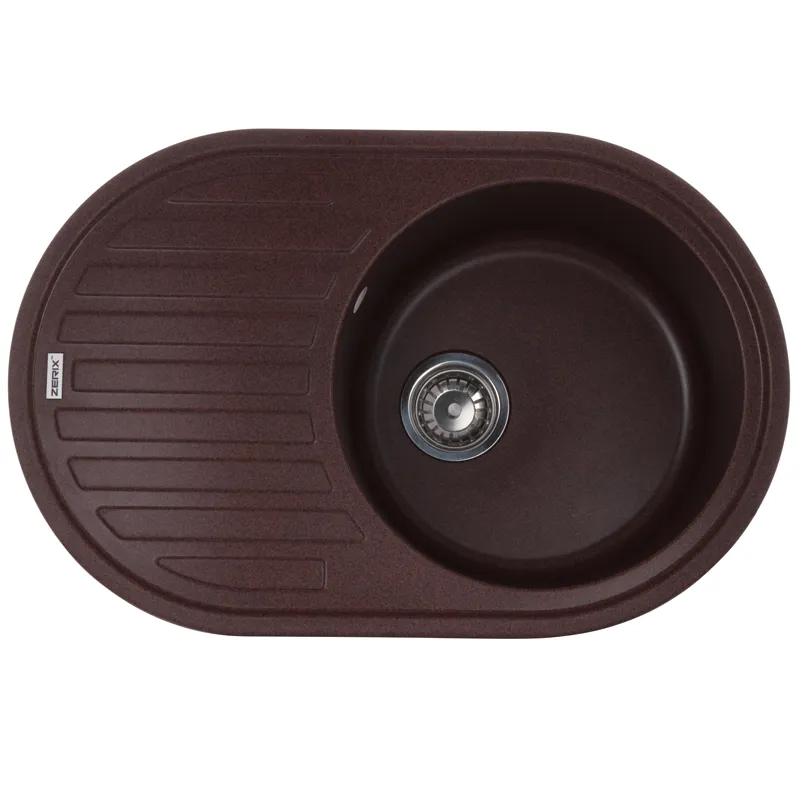 Кухонна мийка ZERIX ZS-7750R-12 коричнева, гранітна, врізна, 760х500 мм (ZX4560)