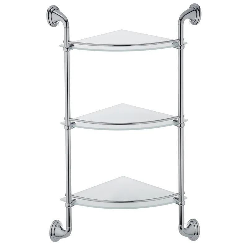 Кутова скляна полиця ZERIX LR1507-3 для ванної, 3-ярусна, 20 см (LL1409)