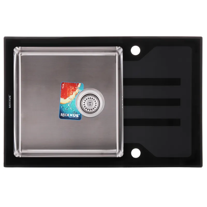 Кухонна мийка MIXXUS MX(304) 78х51 см з нержавіючої сталі та скла з крилом для посуду (MX0574)