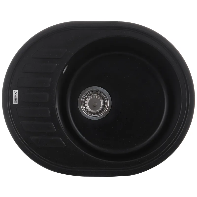 Кухонна мийка ZERIX ZS-6250R-14 чорний металік, гранітна, 620x500 мм, з крилом (ZX4554)