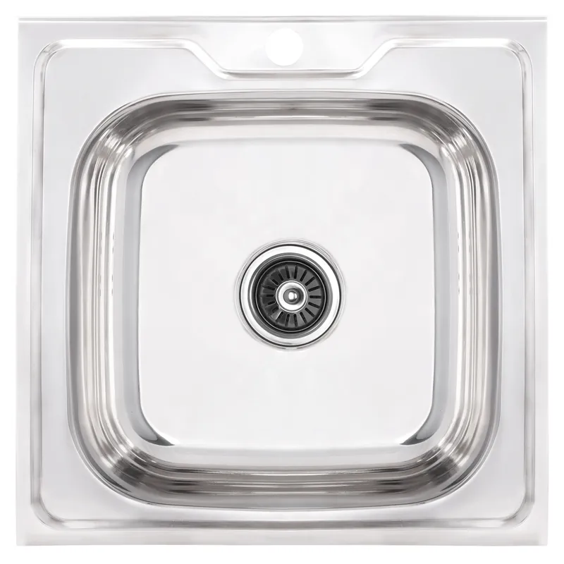 Кухонна мийка ZERIX Z5050-06-160P з нержавіючої сталі, 500 мм, глянсова, з отвором під змішувач (ZS0580)
