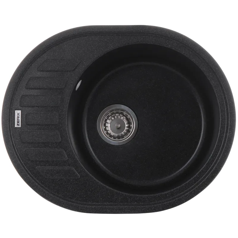 Кухонна мийка ZERIX ZS-6250R-13 Графітова, 1 чаша, врізна, з крилом (ZX4553)