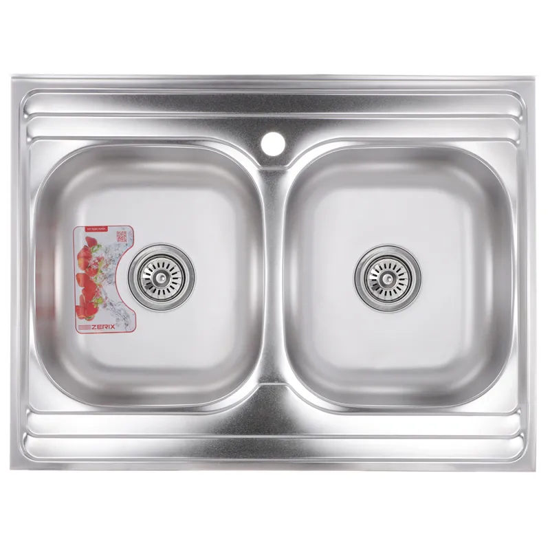Кухонна мийка накладна ZERIX Z8060B-08-180E з нержавіючої сталі, матова, 800x600 мм (ZX1620)
