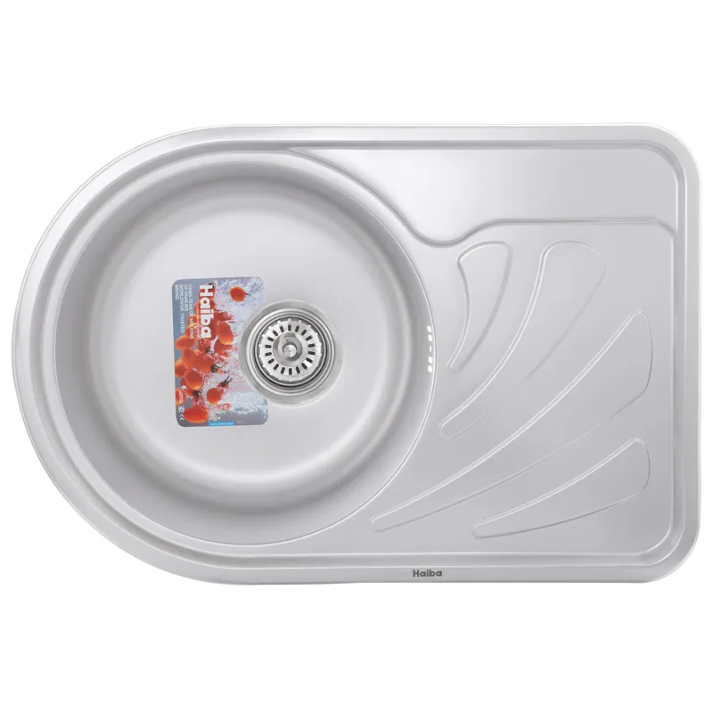 Кухонна мийка HAIBA 67x44 см з нержавіючої сталі, врізна, матова, з крилом для посуду (HB0649)