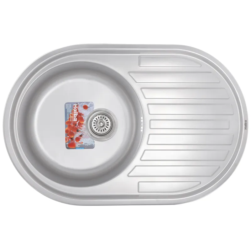 Кухонна мийка HAIBA 77x50 (decor) з нержавіючої сталі, врізна, сталева, овальна (HB0655)
