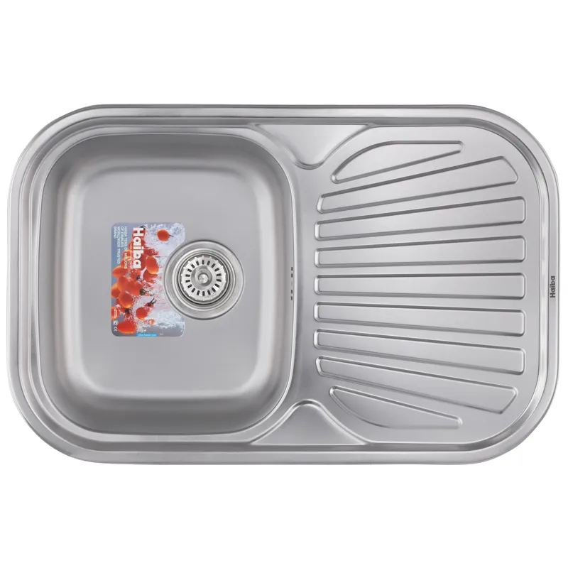 Кухонна мийка HAIBA 74x48 (satin) з нержавіючої сталі, врізна, з крилом (HB0561)