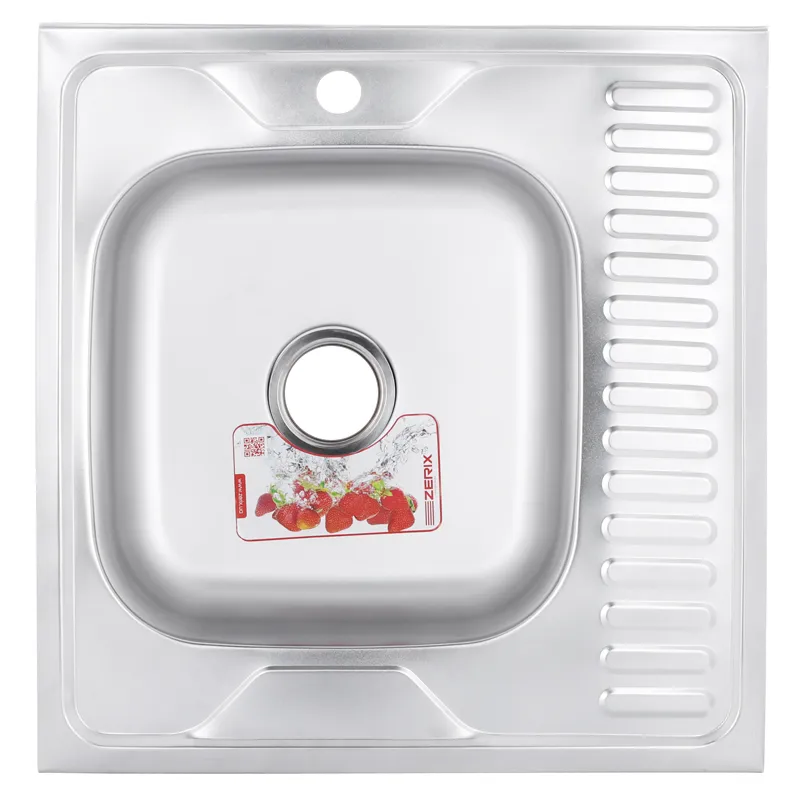 Кухонна мийка ZERIX Z6060L-04-160E з нержавіючої сталі з крилом для посуду, 600x600 мм (ZM0567)