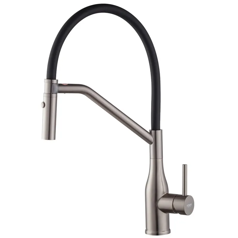 Змішувач для кухні Koer KI-70026-07 з гнучким чорним виливом та фарбою, графіт (KR5211)