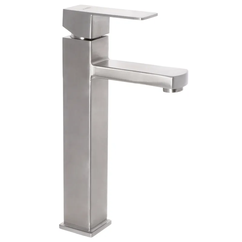 Змішувач для умивальника ZERIX LR71133 високий, нержавіюча сталь, гнучкий підвод. (LL1466)