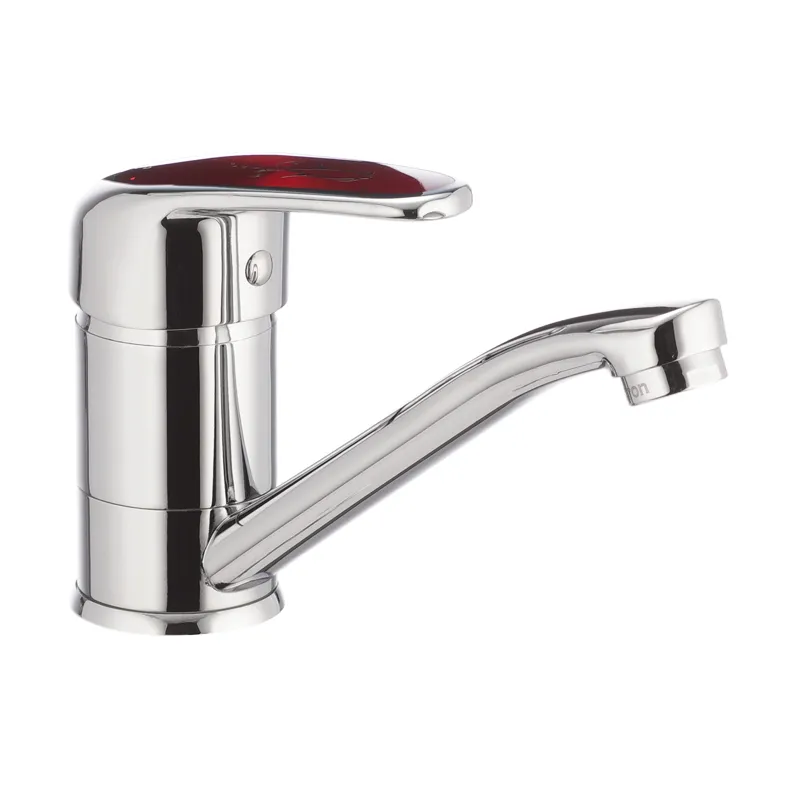 Змішувач для умивальника CRON MAGIC 004 з червоною ручкою та виливом 15 см (CR0151)