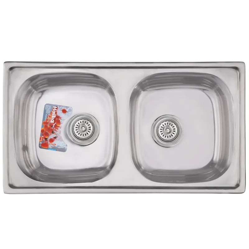 Кухонна мийка HAIBA 78x43 см з нержавіючої сталі, подвійна чаша, глянсова поверхня (HB0568)