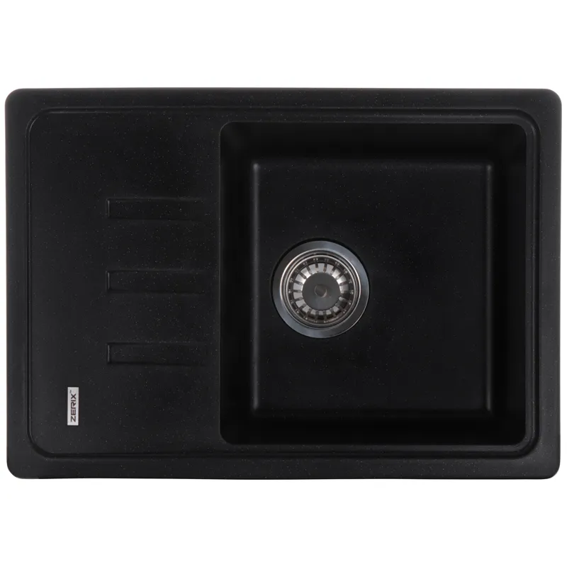Кухонна мийка ZERIX ZS-6243S-14, чорний металік, гранітна, 620 мм, з крилом (ZX4578)