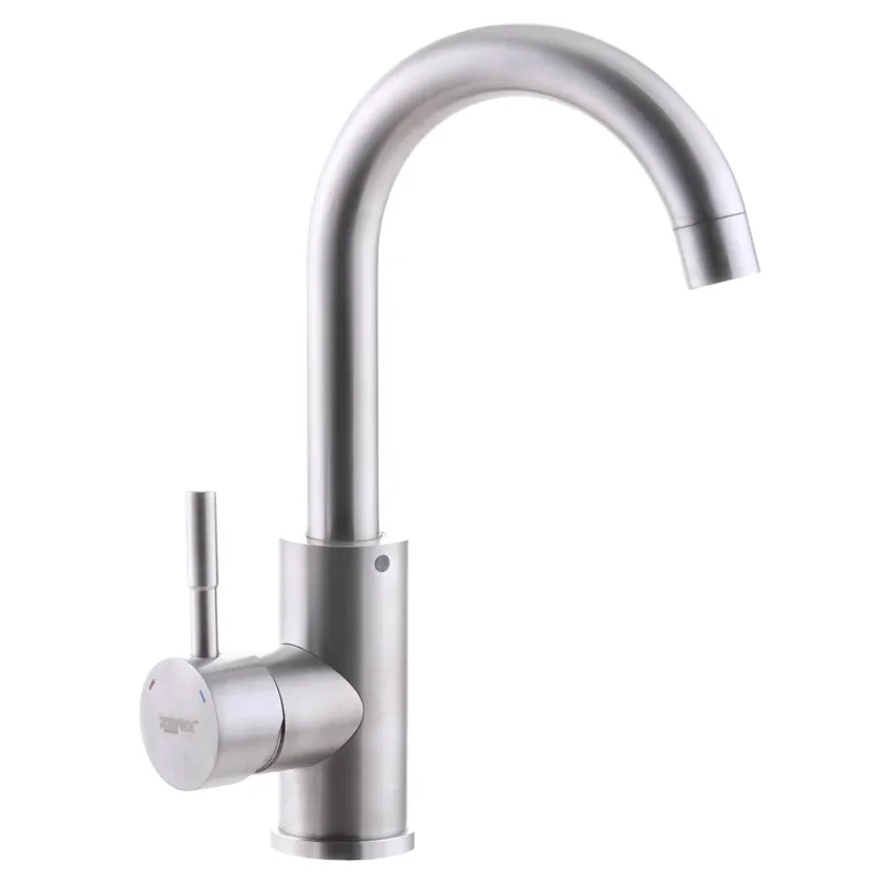 Змішувач для умивальника ZERIX SUS-001 з нержавіючої сталі SUS304, 180 мм вилив, гнучка підводка (ZX3116)