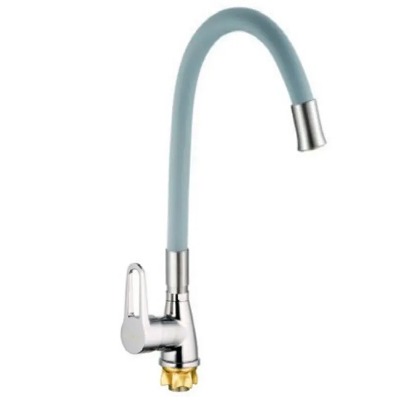 Змішувач для кухні Mixxus SOP4-045 з гнучким виливом, хром, сірий силікон. (MI6489)