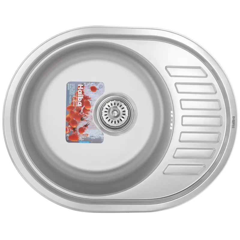 Кухонна мийка HAIBA 57x45 см з нержавіючої сталі з декором, овальна, врізна (HB0644)