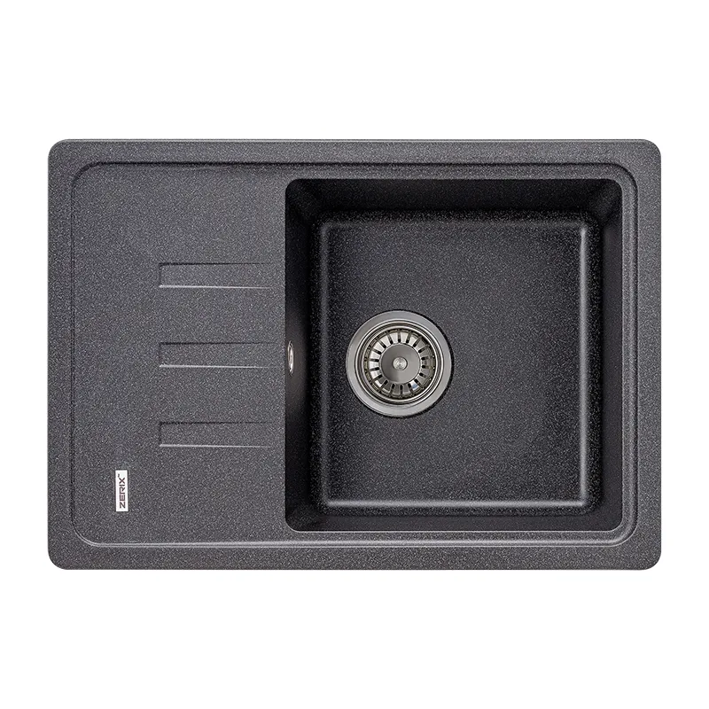 Гранітна мийка ZERIX ZS-6243S-13 Графітове для кухні, 620 мм, 1 чаша (ZX4577)