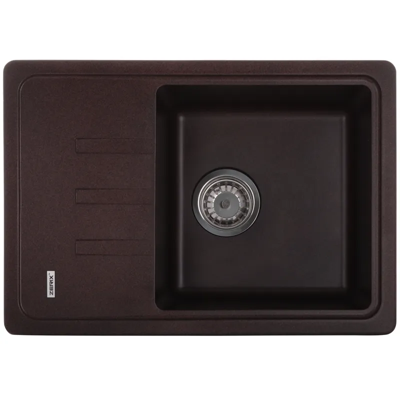Кухонна мийка ZERIX ZS-6243S-12 коричнева врізна гранітна 620х435 мм (ZX4576)