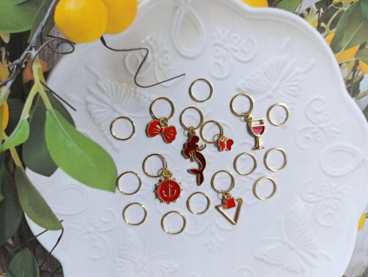 Набір прикрас для волосся 16шт №64: пірсинг для волосся з підвісками, золотисті підвіски з емалью., фото 1