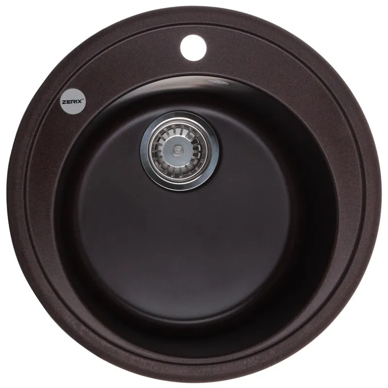 Кухонна мийка ZERIX ZS-510R-12 коричнева, гранітна, врізна, 1 чаша 510x380 мм (ZX4536)