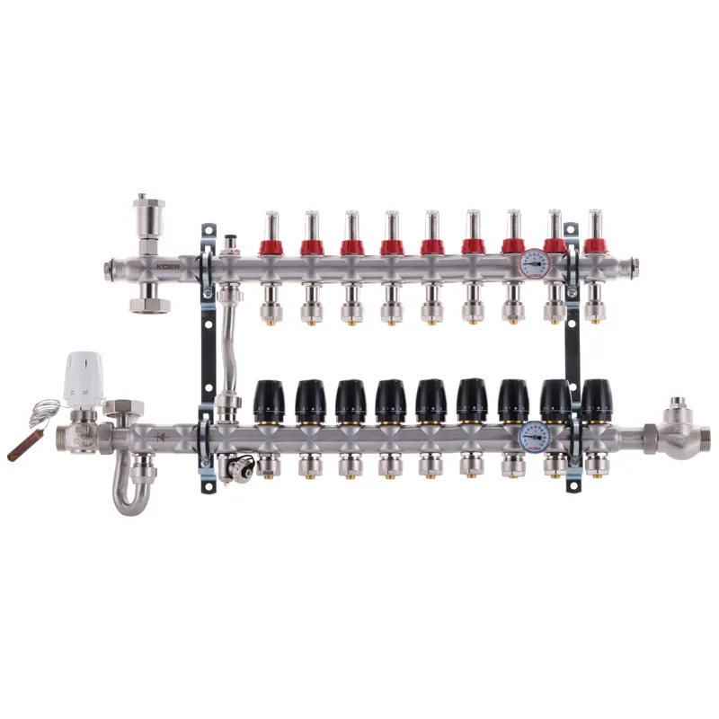 Колектор KOER KR.S1011-9 для теплої підлоги 1"х9 SUS304 з євроконусами 3/4-16 (KR2932)