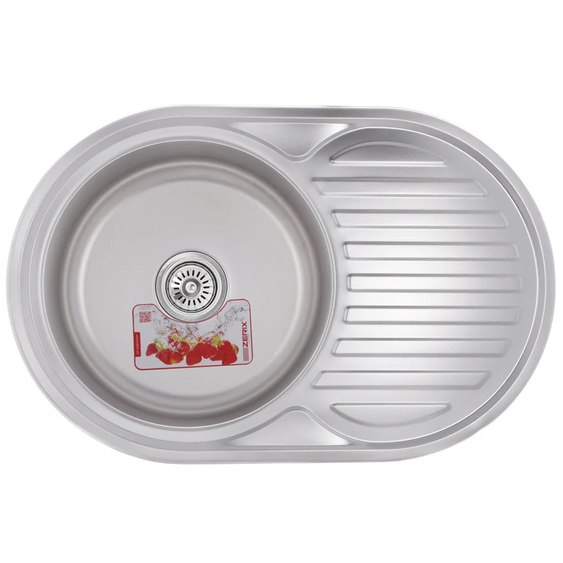 Кухонна мийка ZERIX Z7750-06-180D із нержавіючої сталі 770x500 мм з декором (ZX1595)