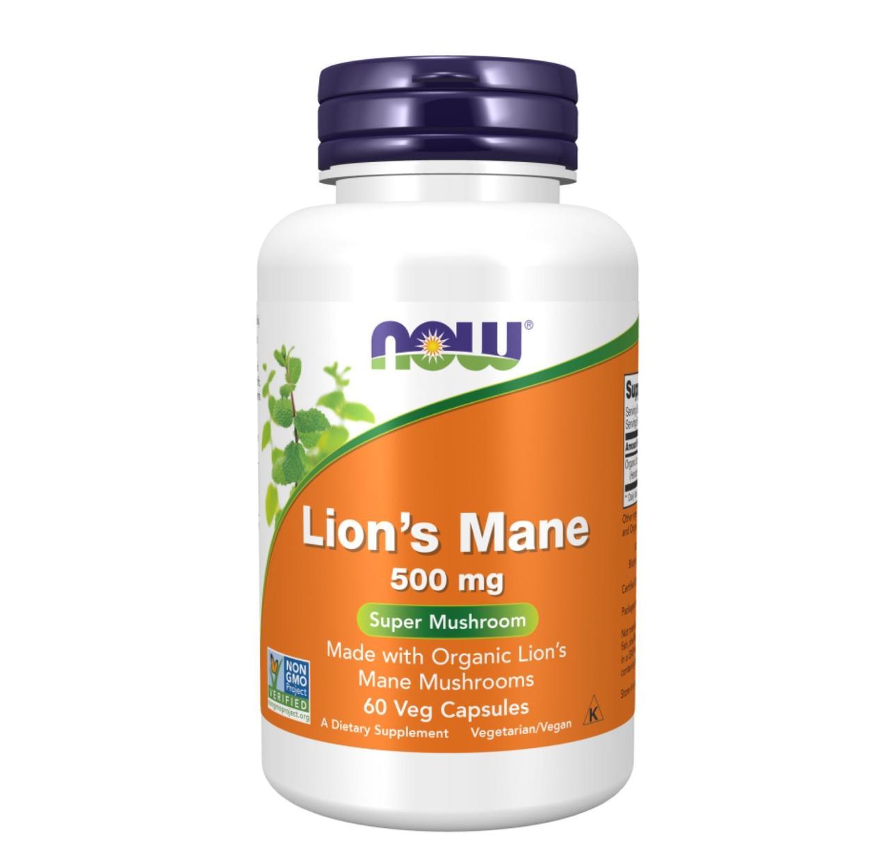 Їжовик гребінчастий NOW Foods Lion's Mane, 500 мг, 60 рослинних капсул, фото 1