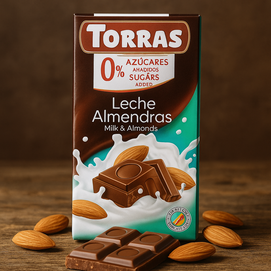 Шоколад молочний з мигдалем без цукру і без глютену Torras 0% 75г. Іспанія, фото 1