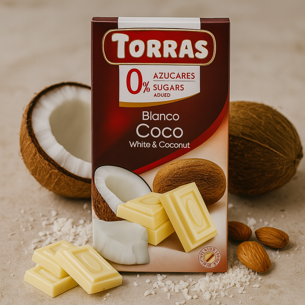 Шоколад білий з кокосом Torras без цукру та глютена 😍 75 гр. Іспанія, фото 1
