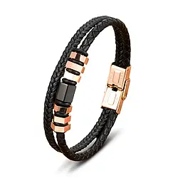 Чоловічий браслет зі шкіри з позолоченими вставками