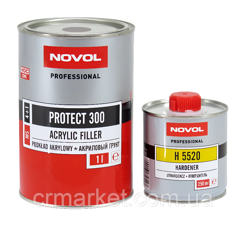 Грунт сірий акриловий NOVOL PROTECT 300 MS 1л + 0,25л затв. Н5220, фото 1