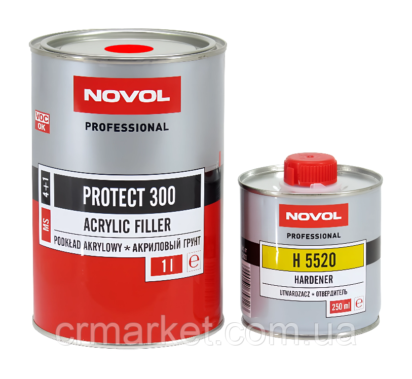 Грунт червоний акриловий NOVOL PROTECT 300 MS 1л + 0,25л затв. Н5220, фото 1