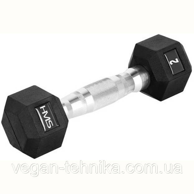 Гантель шестигранна гумова HMS HEX PRO 2 кг — для фітнесу, бодибілдингу та кросфіту, фото 1