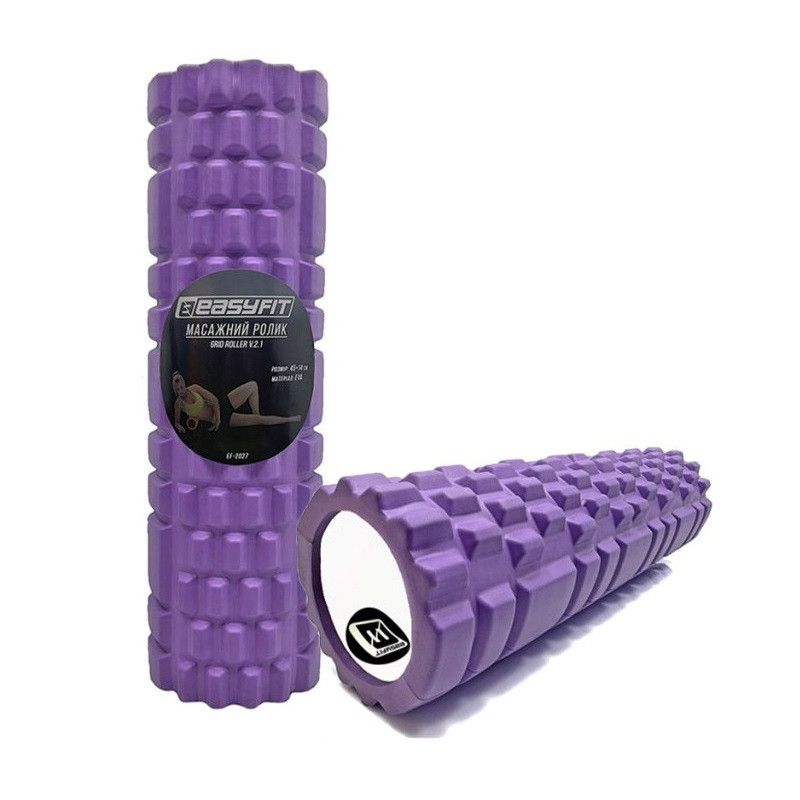 Масажний ролик EasyFit EF-2027-V, EVA-піна, фіолетовий, 45×14 см - для йоги, фітнесу, реабілітації, фото 1