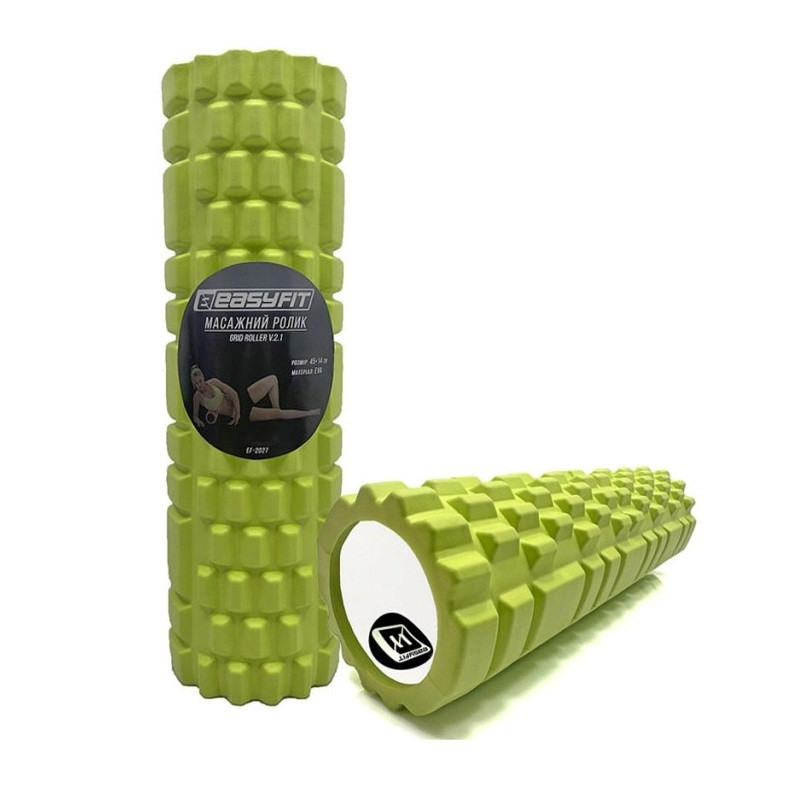 Масажний ролик EasyFit EF-2027-GN, EVA-піна, салатовий, 45×14 см - для йоги, фітнесу, реабілітації, фото 1