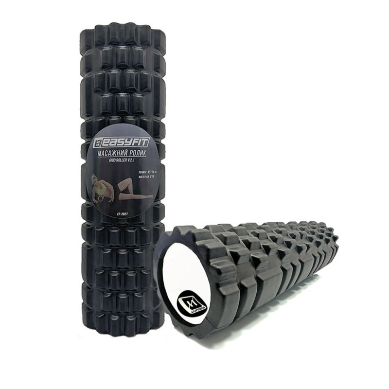 Масажний ролик EasyFit EF-2027-BK, EVA-піна, чорний, 45×14 см - для йоги, фітнесу, реабілітації, фото 1