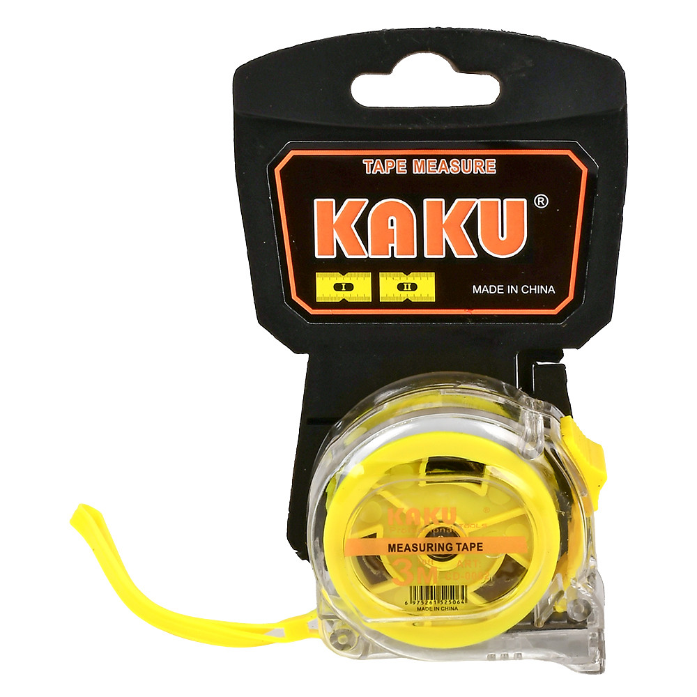 Рулетка з фіксатором KAKU R32182-3 3м, прозорий корпус Жовтий