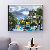 Набір для вишивки хрестиком "Нічний трамвай" 50x40 см, канва 14 ct комплект для рукоділля з атмосферним