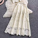 Жіночий літній костюм з мережива стильний топ плюс міді спідниця, фото 3