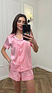 Піжама жіноча ШОВК VS СМУЖКА РОЖЕВА із сердечком сорочка+шорти 052/21, фото 3