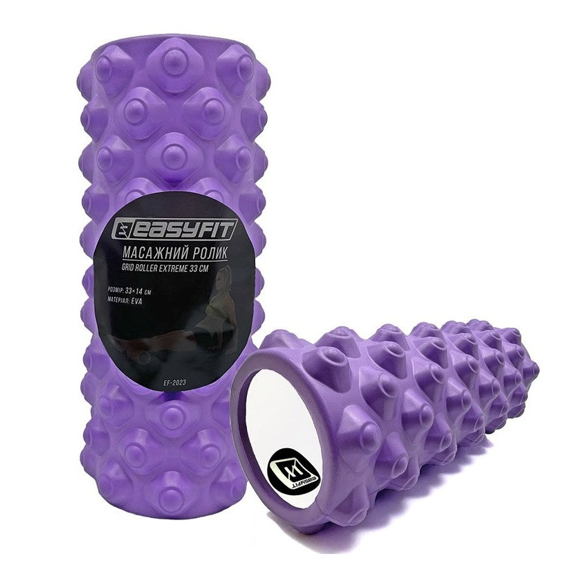 Масажний ролик EasyFit EF-2023-V, EVA-піна, фіолетовий, 33×14 см - для йоги, фітнесу, реабілітації, фото 1