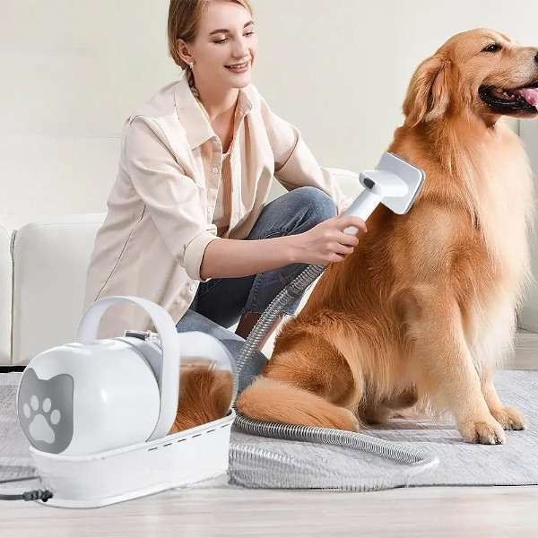 Набір для грумінгу 7в1 машинка для стрижки тварин та насадка на пилосос для вичісування PetChois Білий, фото 1