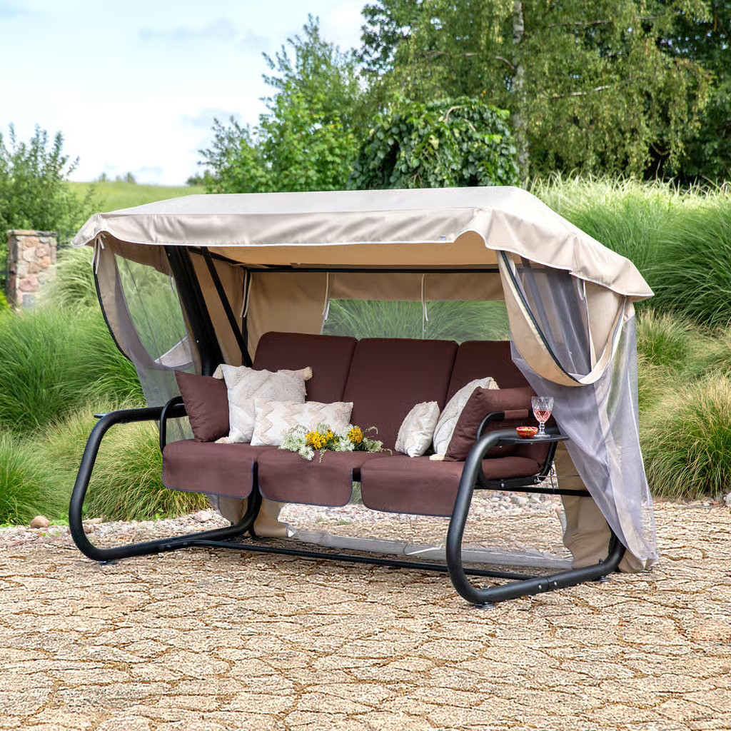 Садова гойдалка зі столиками Venezia Lux Black + подушки, фото 1