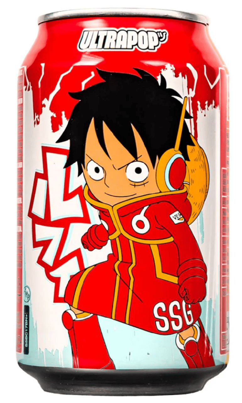 Газований напій Ultrapop One Piece Soda Luffy Lemon Strawberry 330мл, фото 1