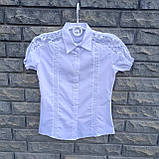 Блуза шкільна біла, короткий рукав з гіпюром, фото 2