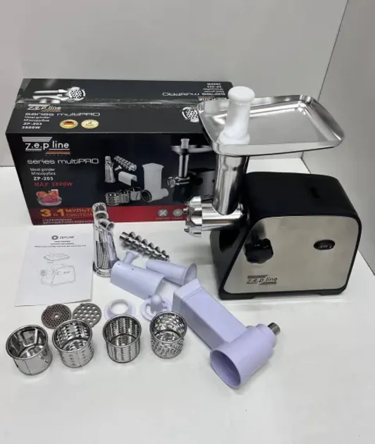 Универсальная электромясорубка Zepline ZP-203 мощностью 3800Вт с насадкой для сока шинковки и терки, фото 1